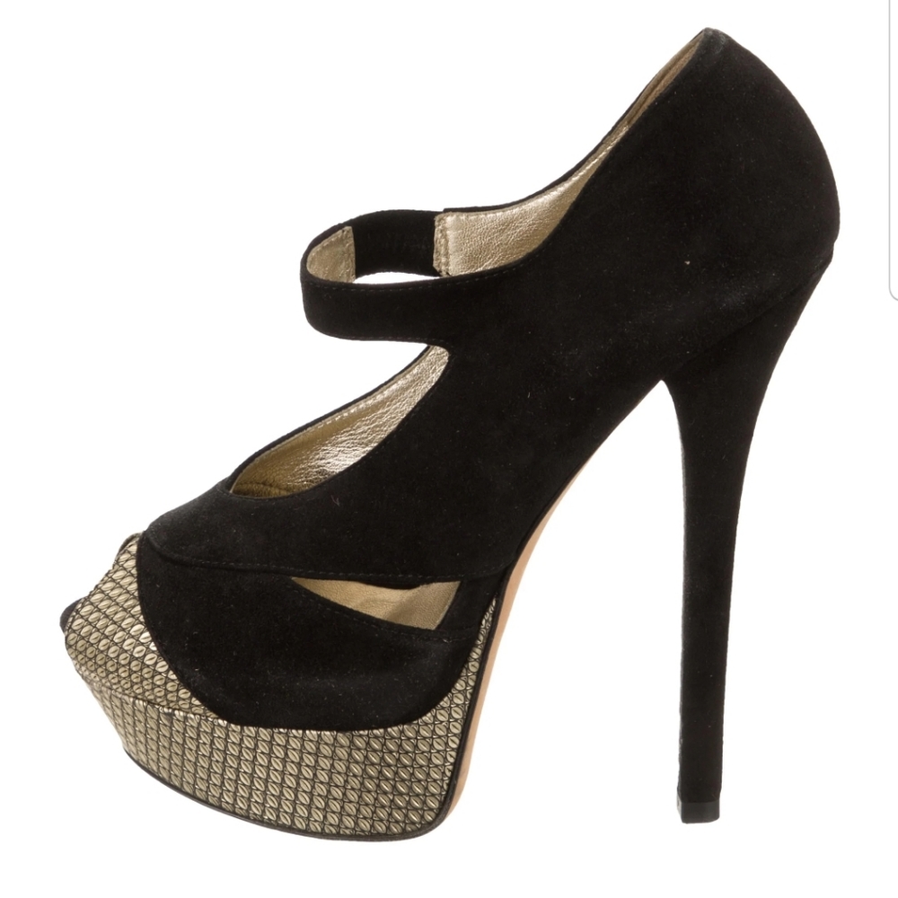 FENDI Suede Peep-Toe Platform Pumps